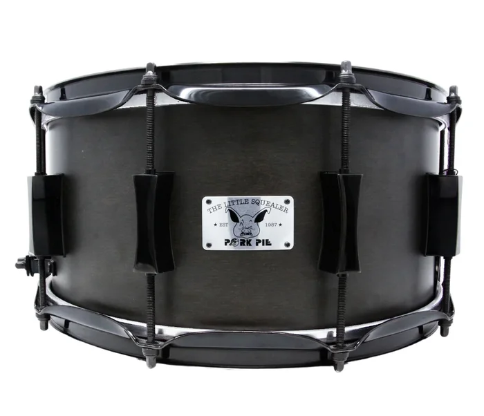 Pork Pie 12 x 7 Little Squealer Snare Drum Birch Maple in Flat Black Lacquer with Black Hardware