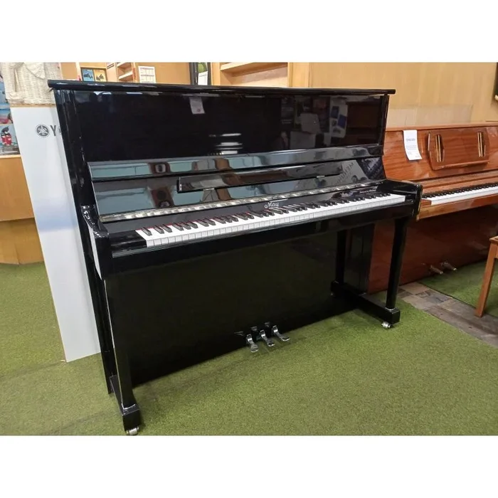 Pre-Owned May Berlin M121T Upright Piano in Black Polyester with Chrome Fittings