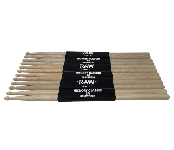 RAW Hickory Classic 5A Wood Tip Drumsticks – 6 PACK