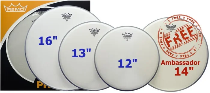 Remo Coated Emperor Tom Pack 12″, 13″, 16″ + Free 14″ Ambassador Coated