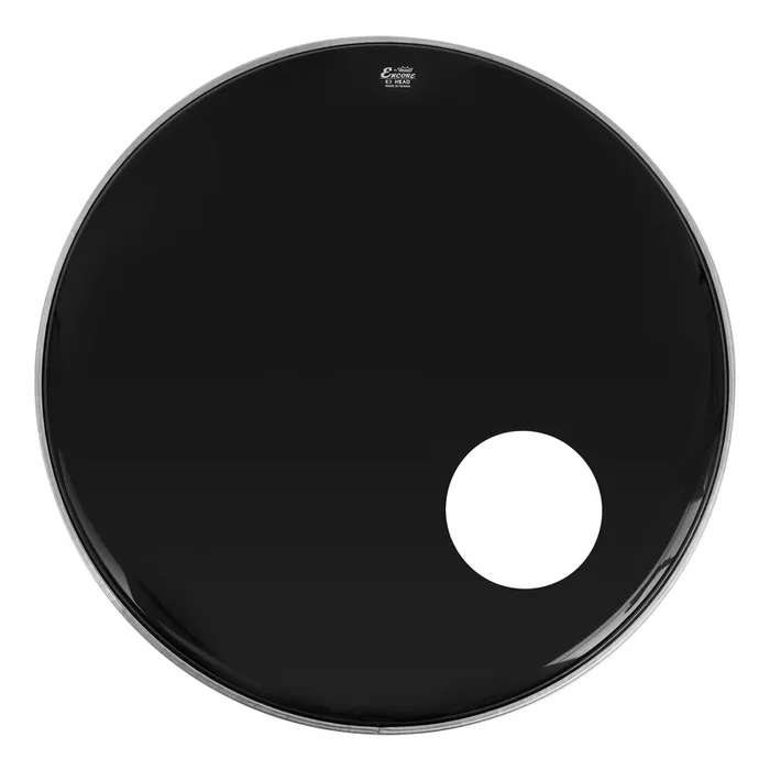 REMO ENCORE POWERSTROKE 3 Black 16″ Bass Drum head with 5″ offset hole. Ebony.