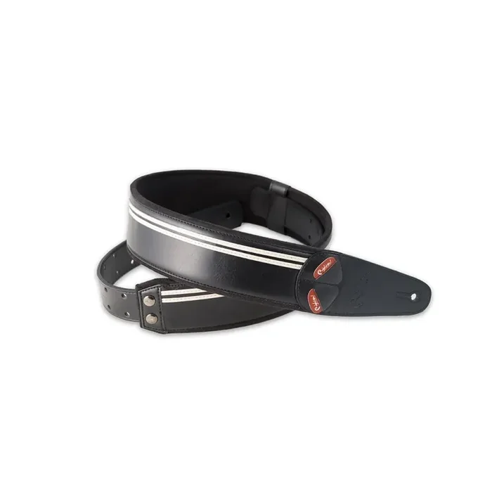 RightOn MOJO Series Vegan Guitar Strap, RACE Black w/ White Stripes
