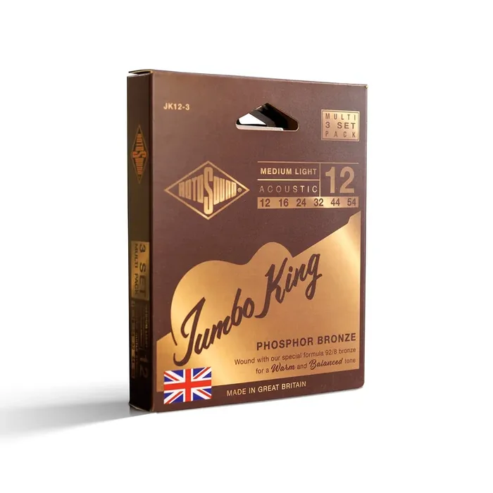 Rotosound Jumbo King Phosphor Bronze 12-54 Acoustic Guitar Strings, 3-Pack
