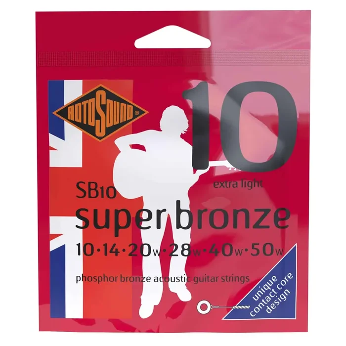 Rotosound Super Bronze Phosphor Bronze 10-50 Acoustic Guitar Strings, Extra Light