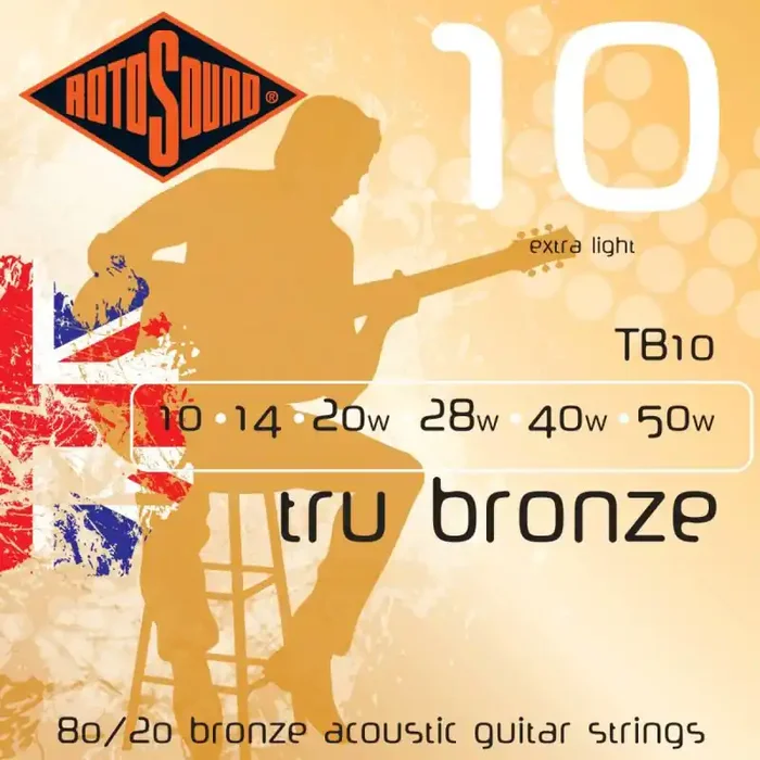 Rotosound Tru Bronze TB10 Brass Alloy Acoustic Guitar Strings, 10-50