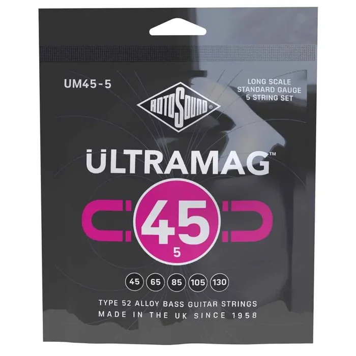 Rotosound Ultramag Alloy-52 Wound 45-130 5-String Bass Guitar Strings, Long Scale [UM45-5]