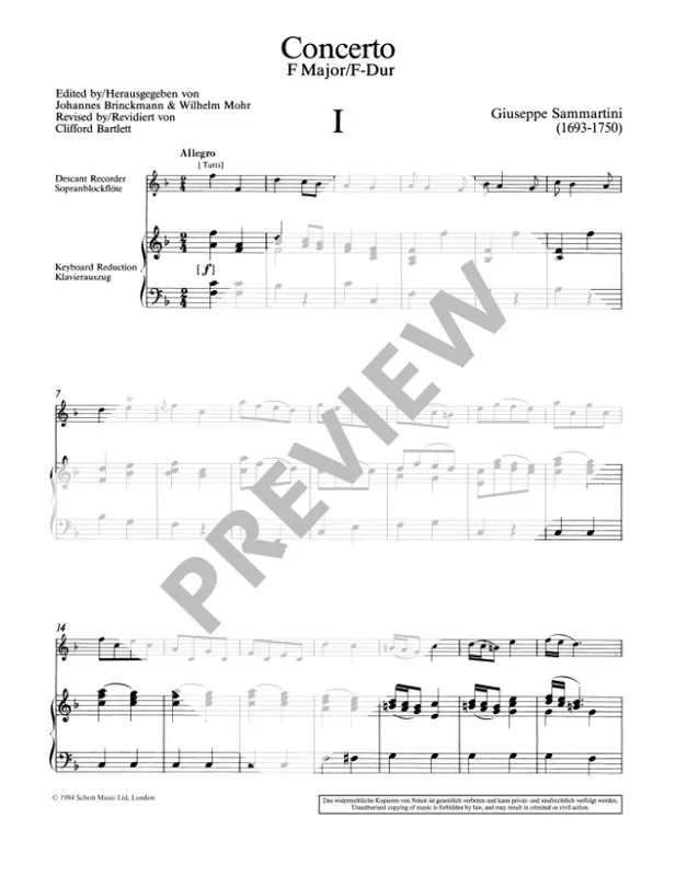 Sammartini Concerto in F Major for Soprano Recorder and Strings