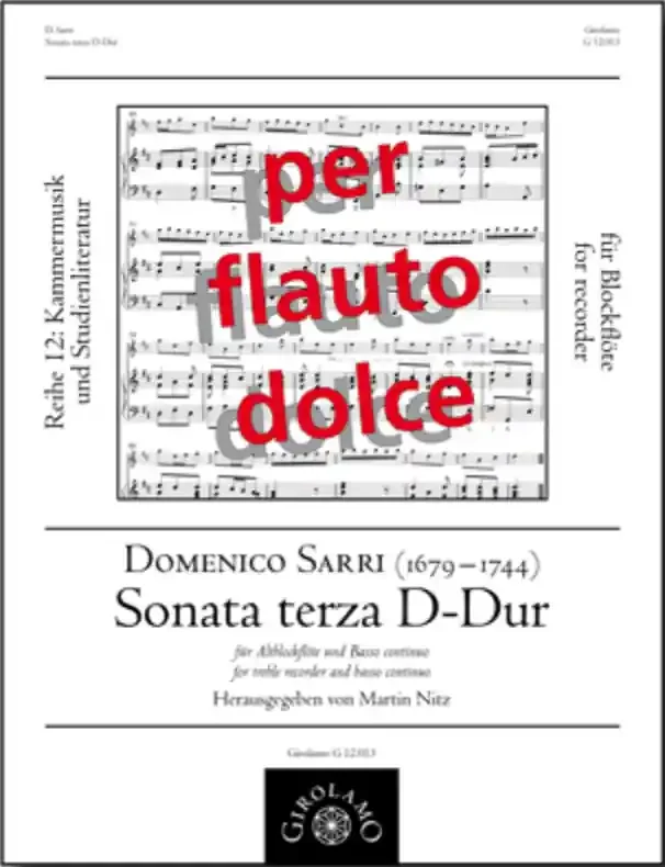 Sarri Sonata Terza in D Major for Alto Recorder and Continuo
