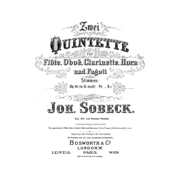 Sobeck J Wind Quintet Op14 G Minor Parts