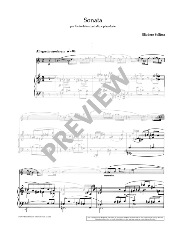 Sollima Sonata for Treble Recorder and Piano