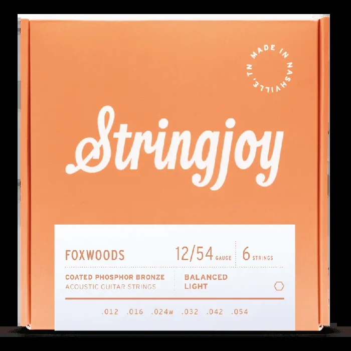 Stringjoy Foxwoods Coated Phosphor Bronze 12-54 Acoustic Guitar Strings, Light