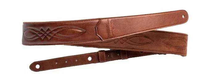 Taylor Vegan Leather Strap Medium Brown with Stitching 2 Inch Embossed Logo