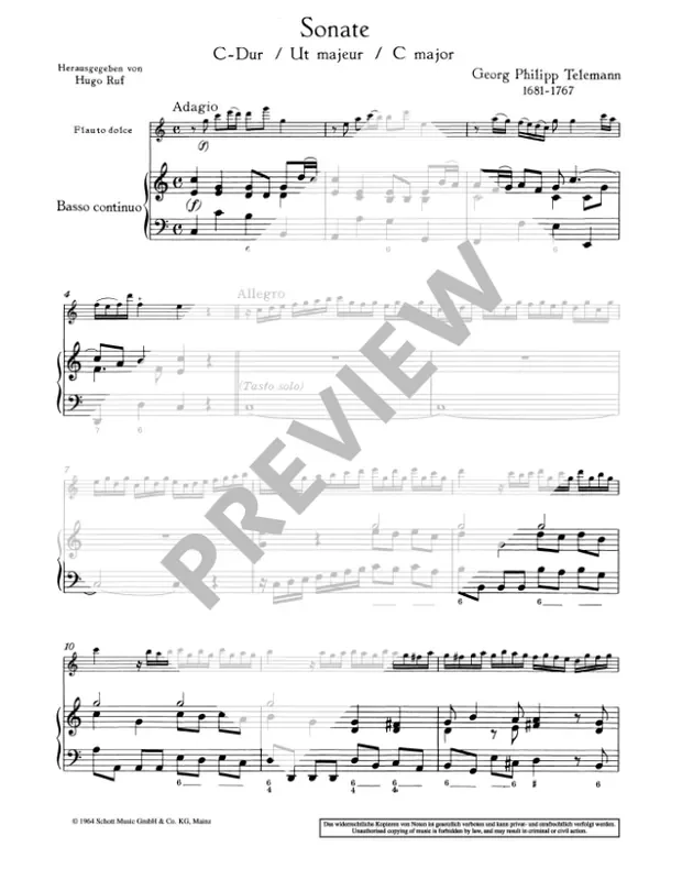 Telemann Sonata in C Major for Treble Recorder and Continuo