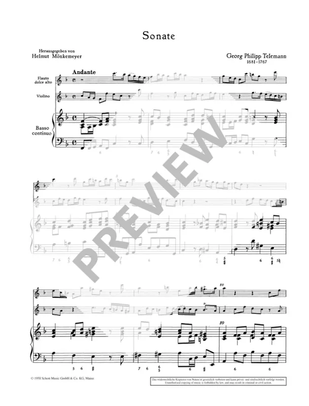 Telemann Trio Sonata in F Major for Treble Recorder, Violin and Continuo