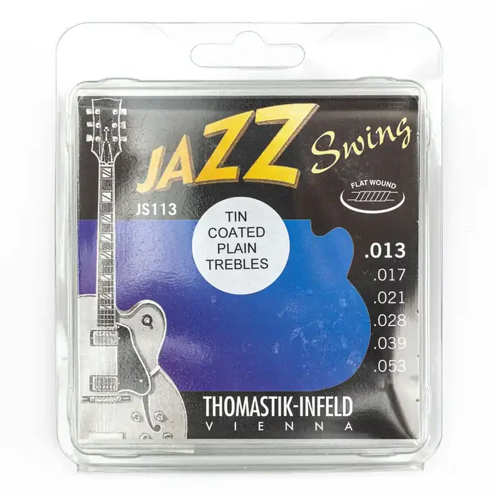 Thomastik-Infeld JS113T Jazz Swing Flatwound 13-53 Electric Guitar Strings + Tin Plated Plain Strings
