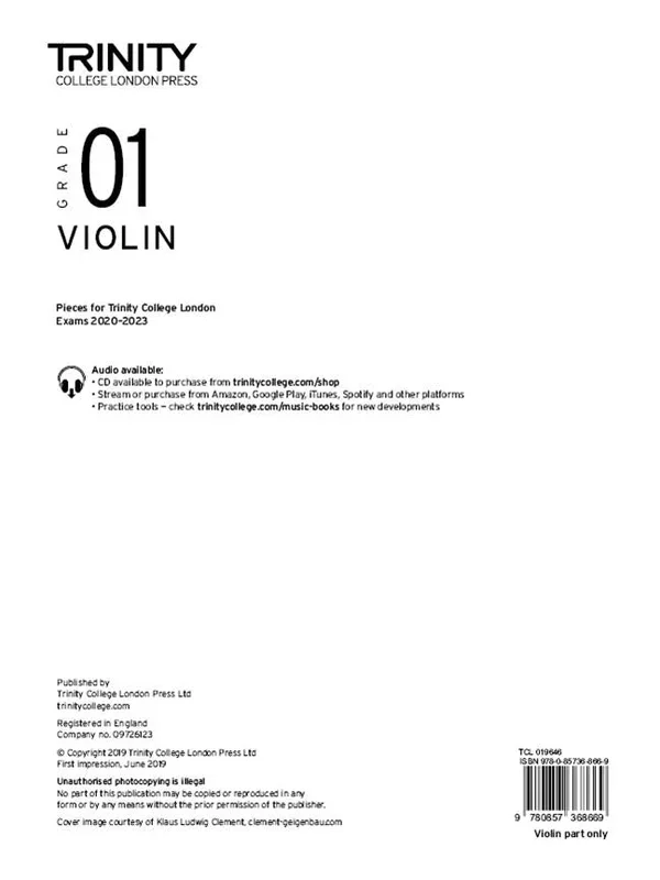 Trinity Violin 2020-23, Grade 1 Part Only
