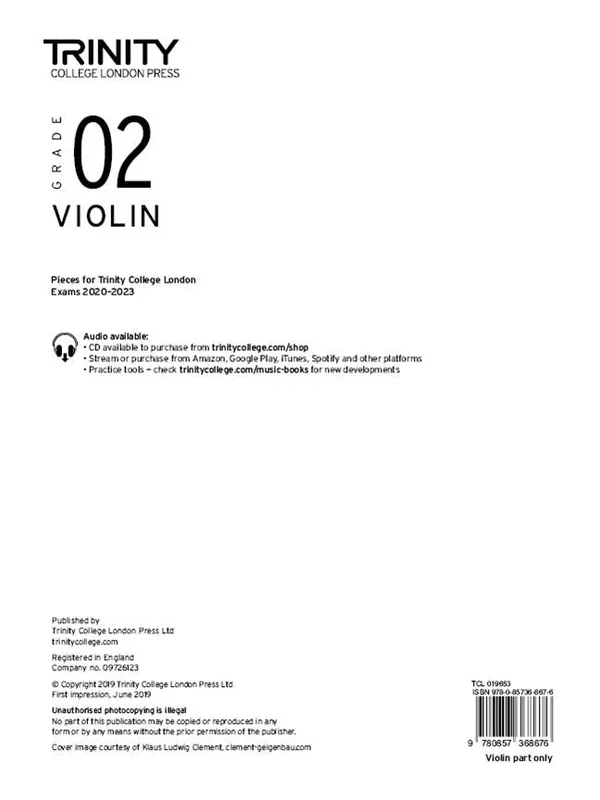 Trinity Violin 2020-23 Grade 2, Part Only