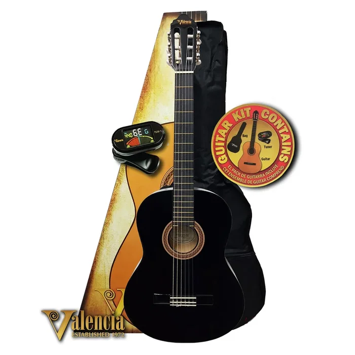 Valencia Series 100 Classical Guitar Package (Black)