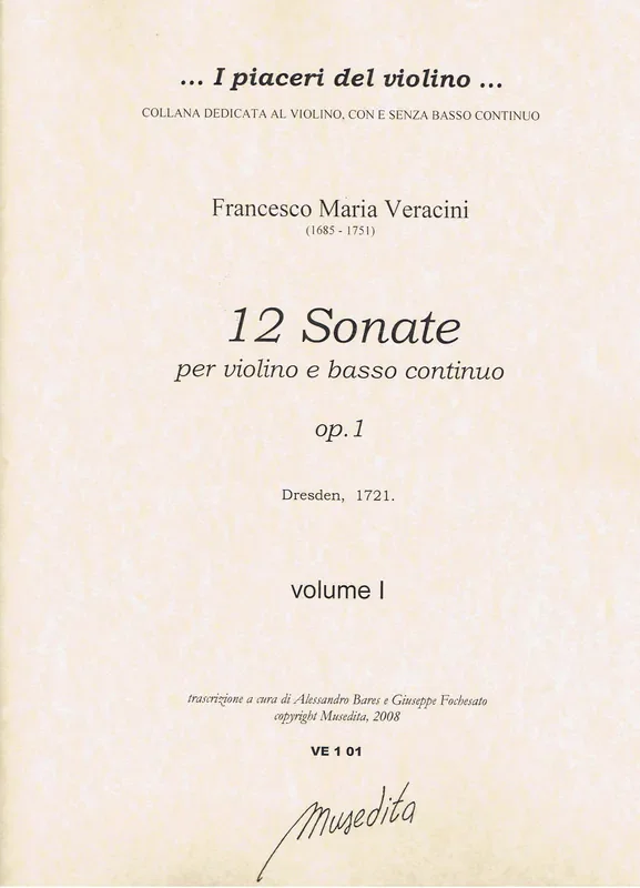 Veracini 12 Sonatas for Violin and Basso Continuo, Op. 1