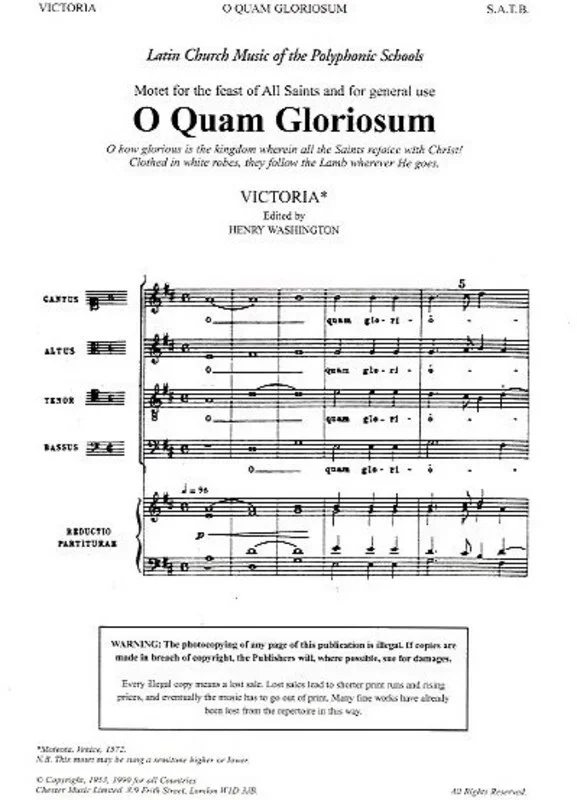 Victoria Motet O Quam Gloriosum SATB