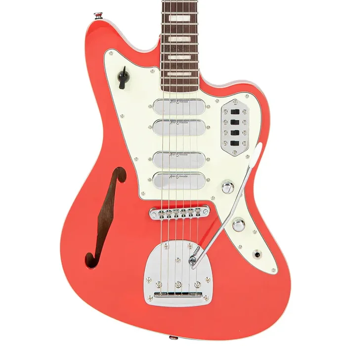 Vintage REVO Series ‘Surfmaster‘ Quad Electric Guitar – Firenza Red