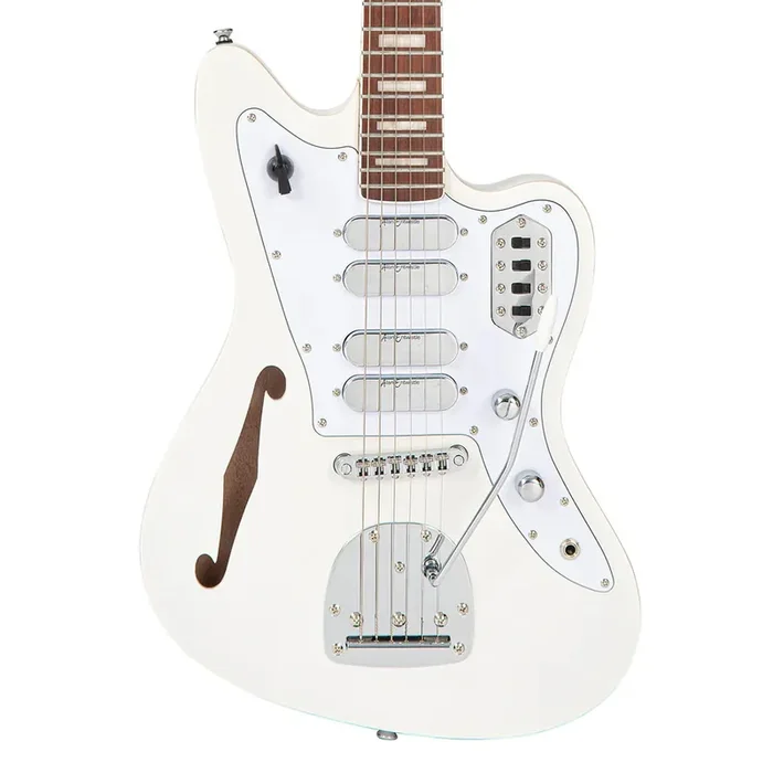 Vintage REVO Series ‘Surfmaster‘ Quad Electric Guitar – Metallic White