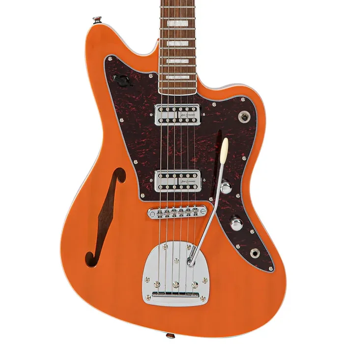 Vintage REVO Series ‘Surfmaster‘ Thinline Twin Electric Guitar – Trans Orange