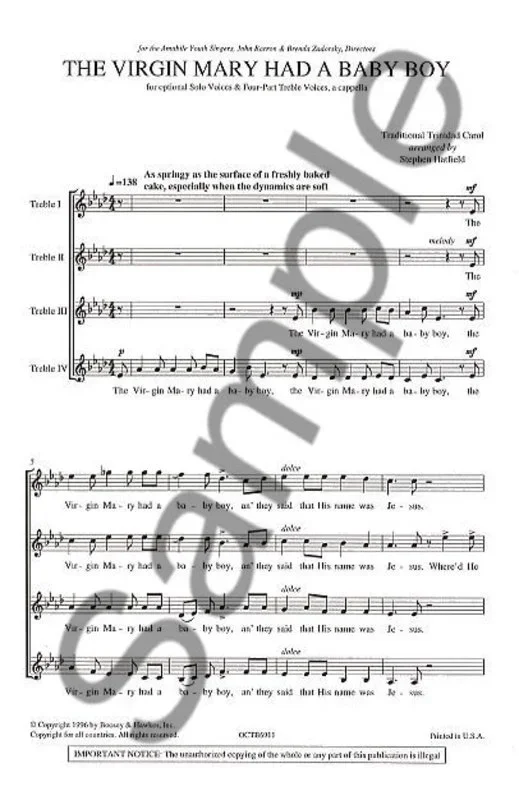 Virgin Mary Had A Baby Boy SSAa A Cappella Book