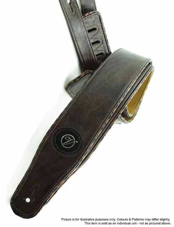 Vorson Dark Brown Leather Guitar Strap with Patterened Piping