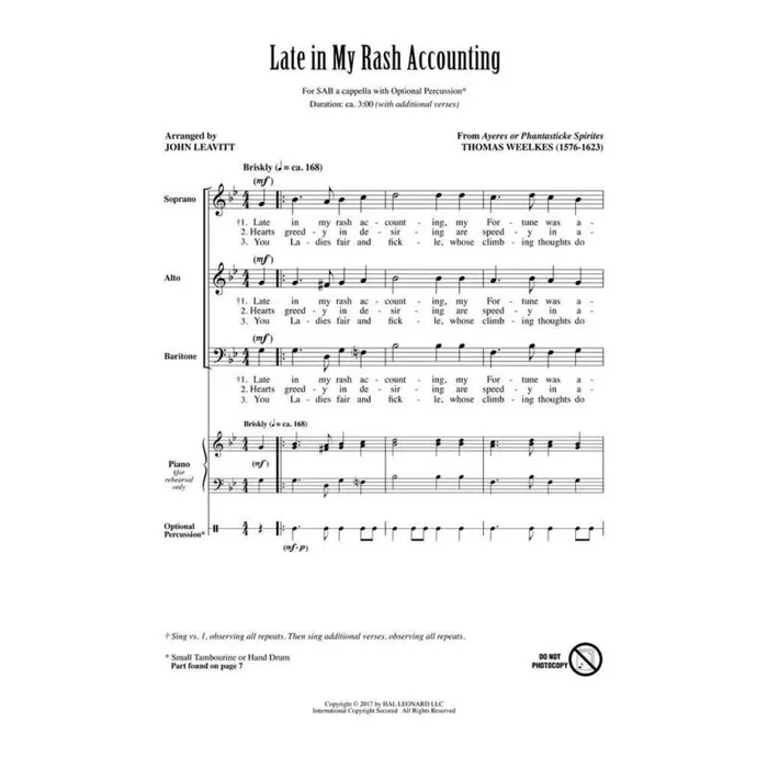 Weelkes, Thomas – Late in My Rash Accounting