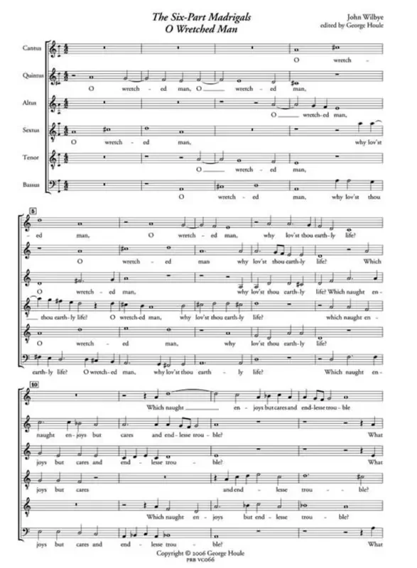 Wilbye 6-Part Madrigals from the Second Set, 1609