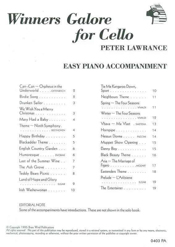 Winners Galore Cello Piano Accompaniment (Softcover Book)