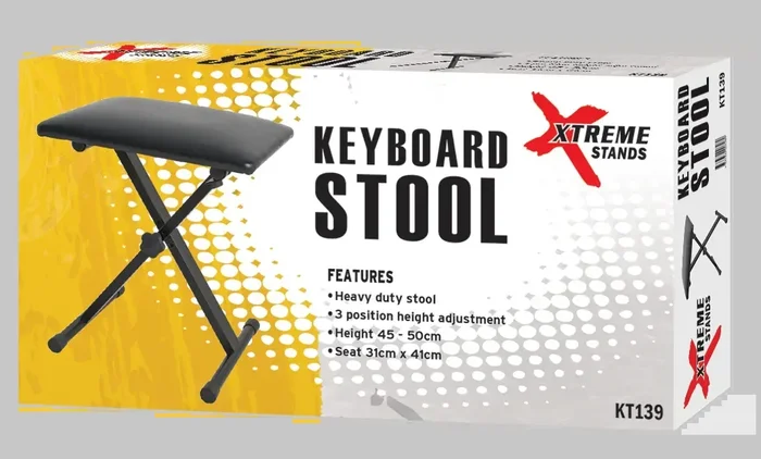 Xtreme Keyboard Stool Heavy Duty Black Vinyl Seat 41cm x 31cm Adjustable Height