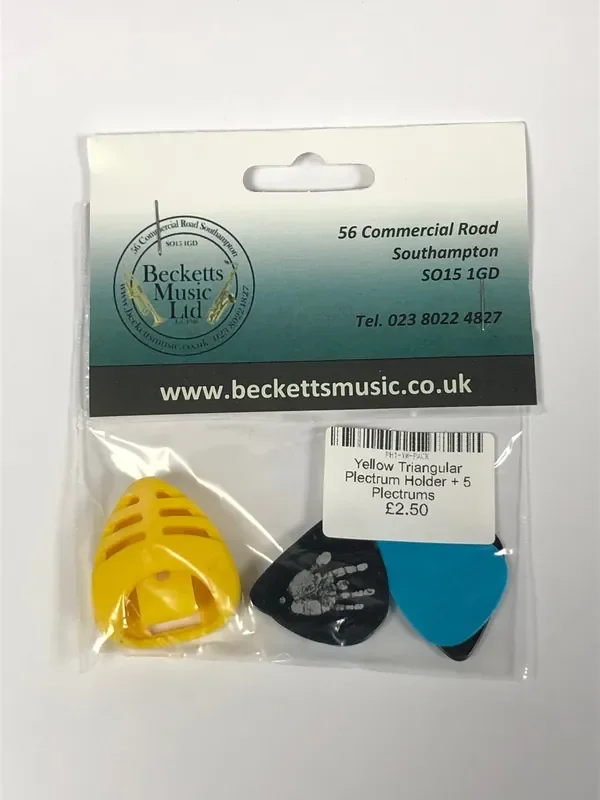 Yellow Triangular Plectrum Holder + 5 Plectrums